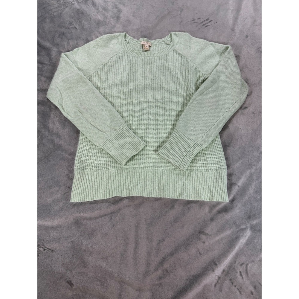 J.Crew Women Merino Wool Blend Waffle Knit Preppy Sweater Mint Green M/Small